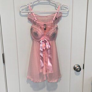 NEW! Victoria's Secret, Pink Rhinestone Babydoll and Panties 34C/Small